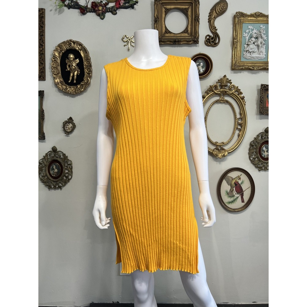 Simon Miller Rib Mustard Yellow Ribbed Sleeveless Side Slit Midi Dress Size M